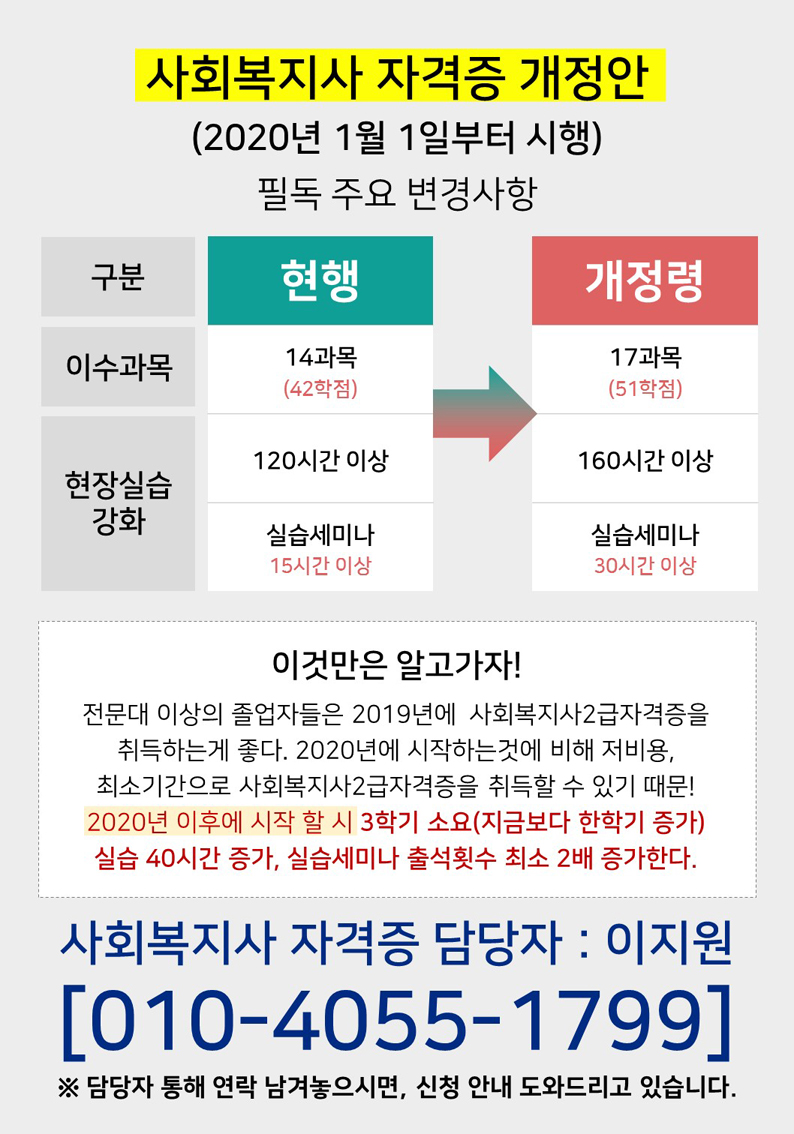 ★[국가자격증]사회복지사2급자격증 국가고시로 개정 전 마지막으로 쉽게 취득할 수 있는 기회 ★ 2